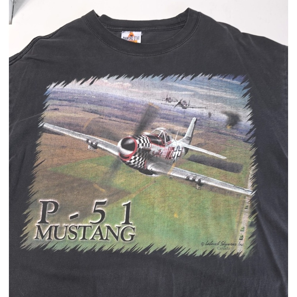 P-51 Mustang Labusche Skywear Diamond Star Alstyle T Shirt XL Vtg Plane Aviation